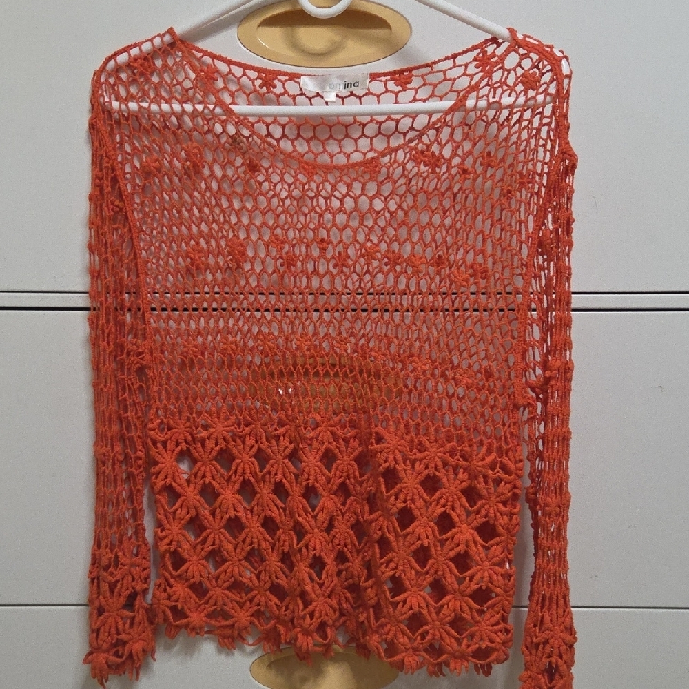 Orange Crochet Knit Sweater Medium Sz [1460]